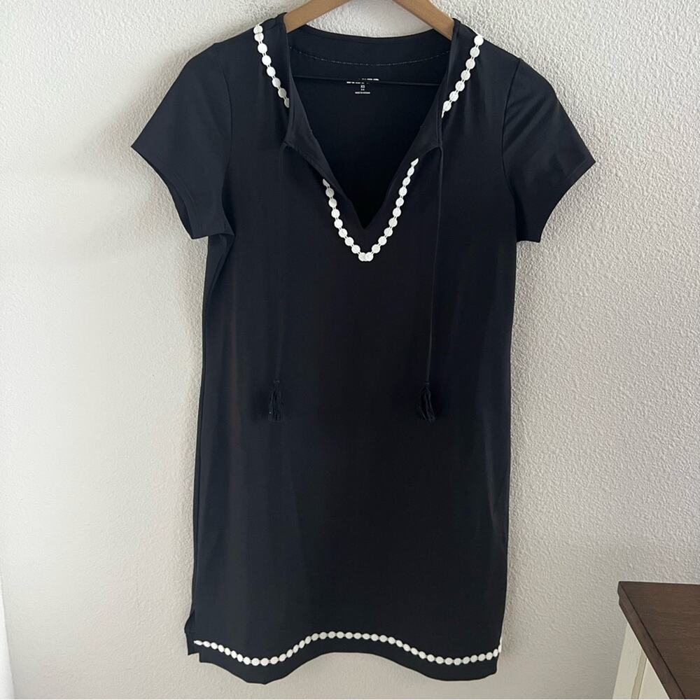 Lands' End Black Nylon Blend Dress White Trim Swim Summer Travel XS
